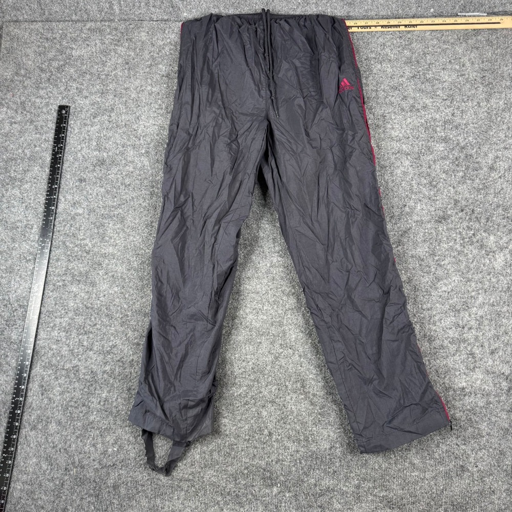 Adidas Track Pants Mens M Gray Burgundy Stripe Nylon Mesh Lined Stirrup Cuffs